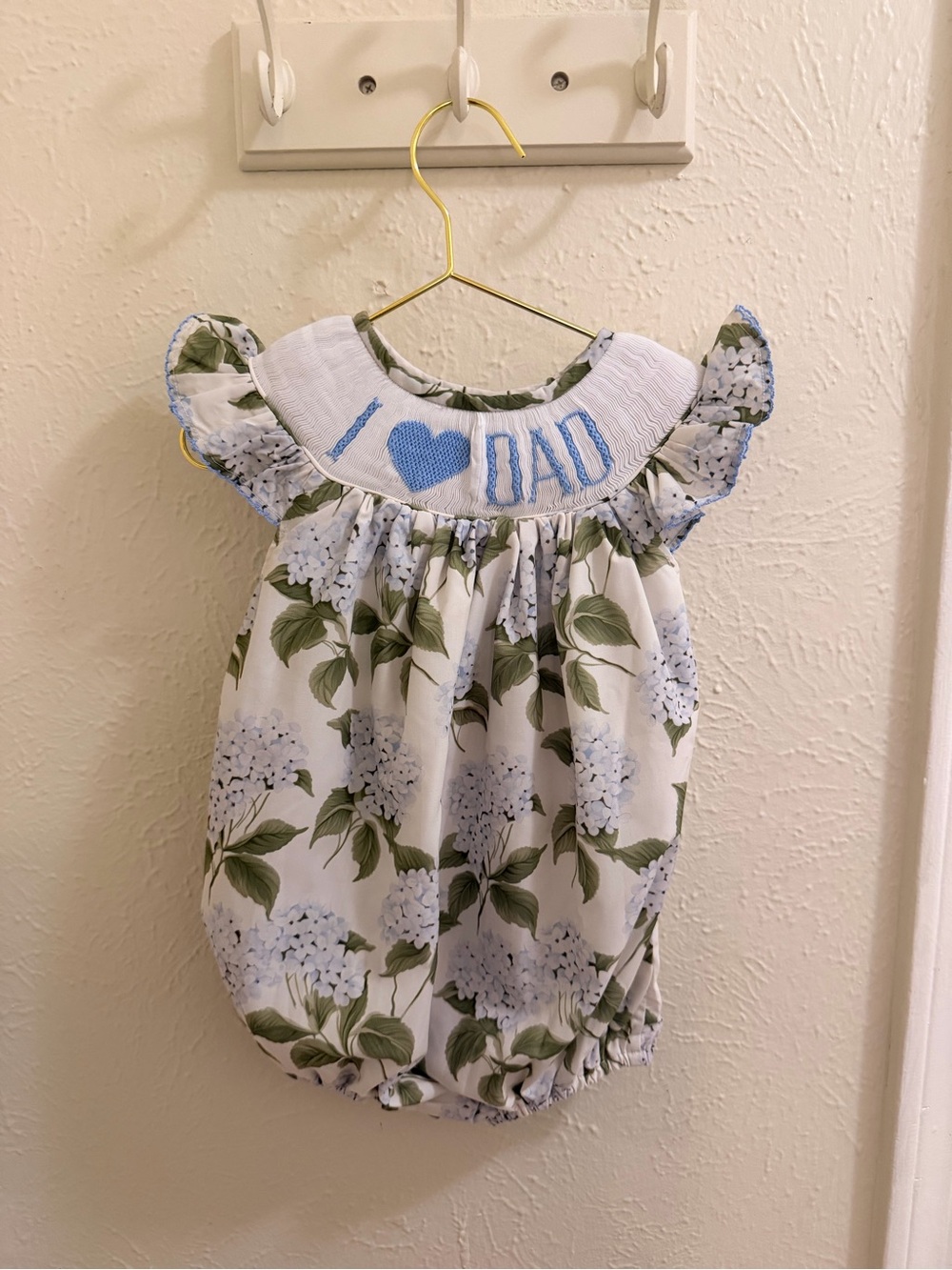 I ♥ Dad Floral Smocked Baby bubble - White & Light Blue